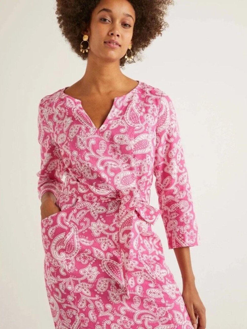 Boden Kelsey Linen Tunic Dress With Tie Size 8R in Paysley Pink - Picture 2 of 11
